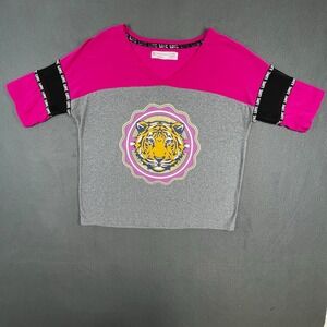 No Boundaries Womens XS Tiger Graphic Pink Gray‎ Love Print Crop Top